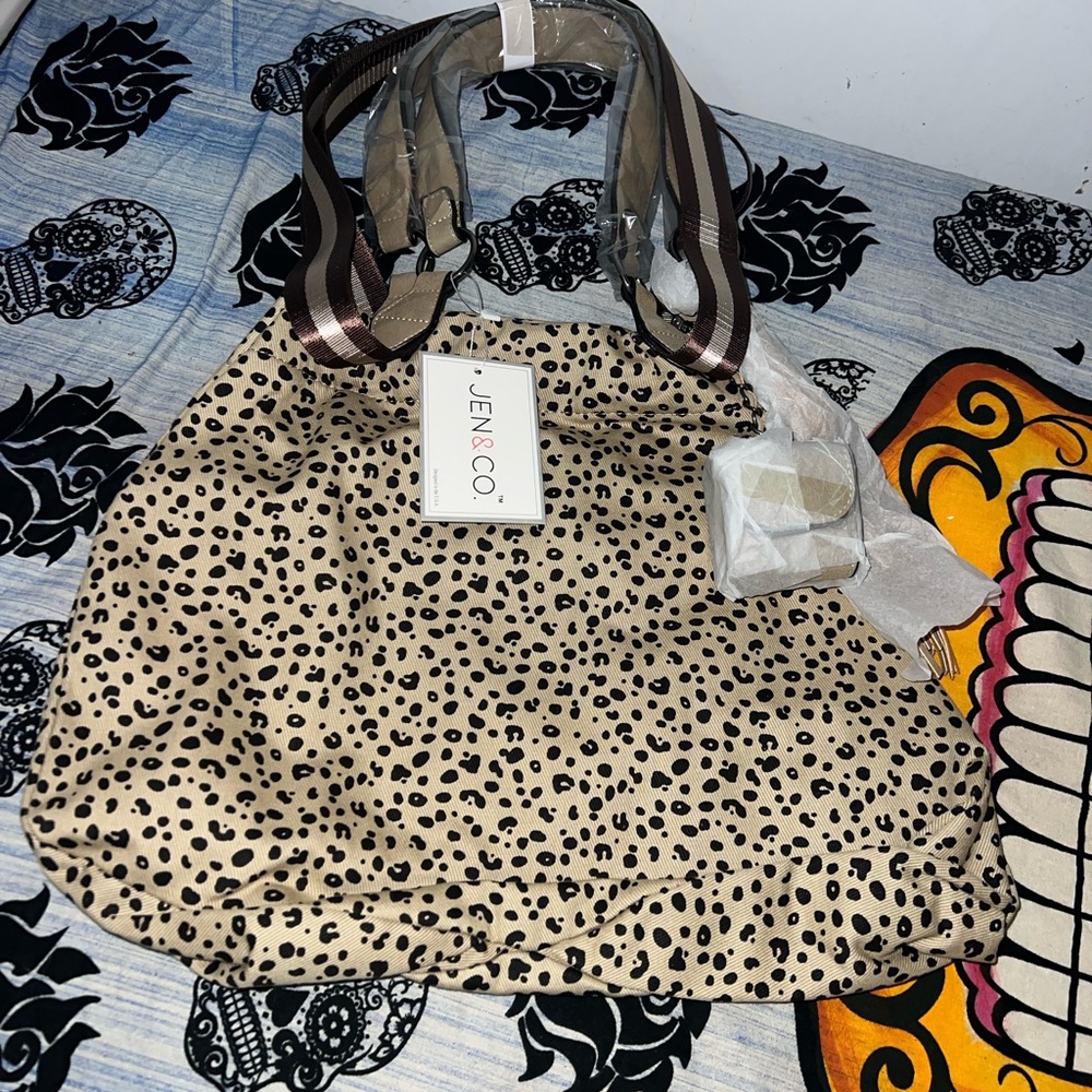 Jen & Co. Spotted Tan and Black Tote Bag